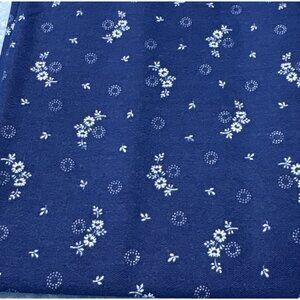 Navy Blue Cotton Fabric 1/4 yard x 42" White Floral Design Sewing Quilting Mater
